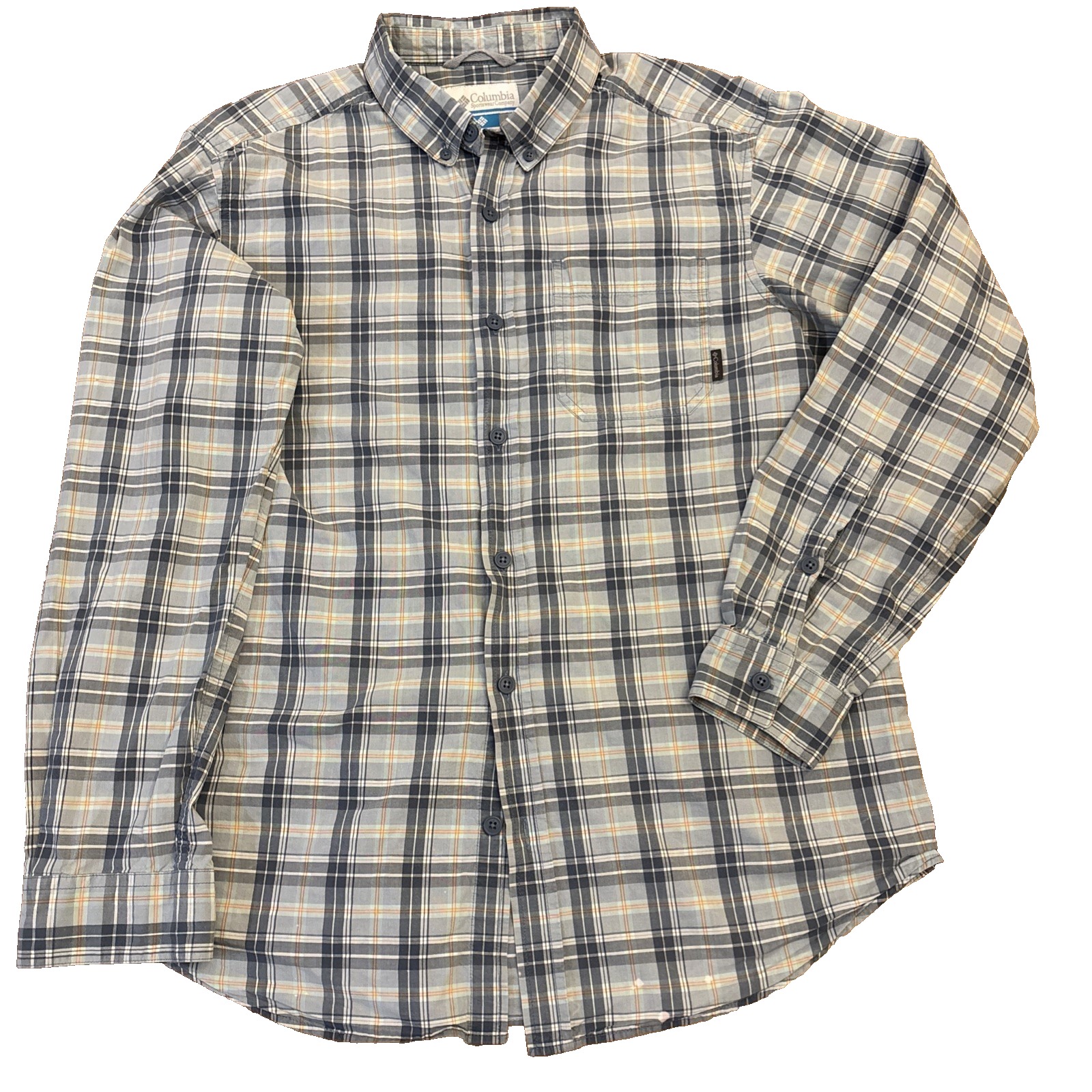 Columbia Sportswear Co Mens Plaid Gray/Gold Med Button Down Shirt